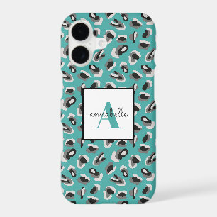 Aqua Leopard Print Personalised Monogram