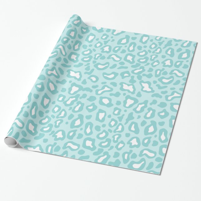 Aqua Leopard Wrapping Paper (Unrolled)