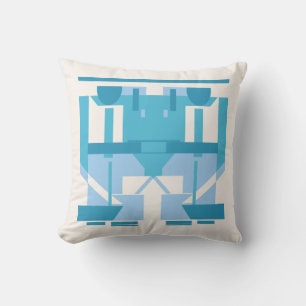 Aqua Light Blue Turquoise White Abstract Mosaic Cushion
