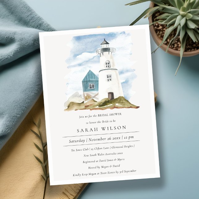 Aqua Lighthouse Mountains Bridal Shower Invite (Creator Uploaded)