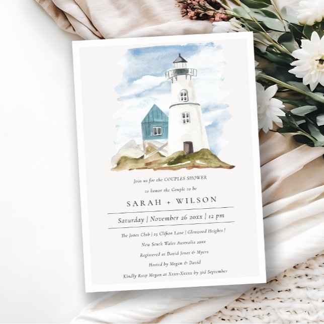 Aqua Lighthouse Mountains Couples Shower Invite (Creator Uploaded)
