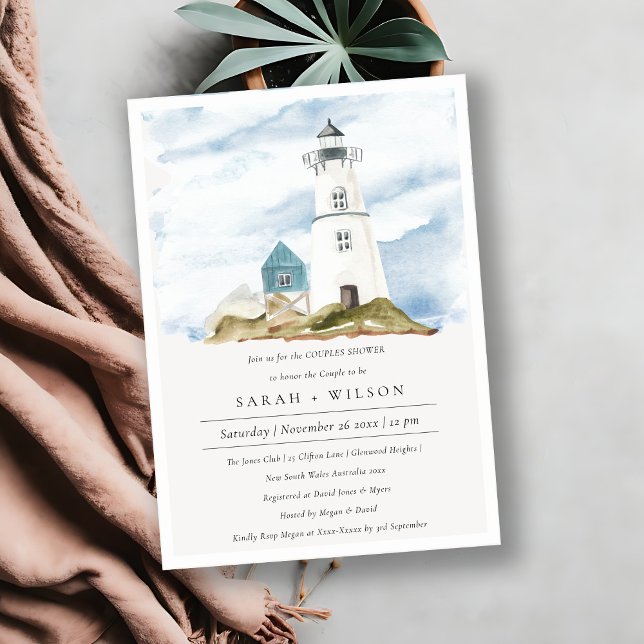 Aqua Lighthouse Mountains Couples Shower Invite (Creator Uploaded)