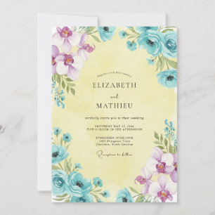 Aqua Lilac Bloom Wedding Invitation