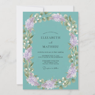 Aqua Lilac Foliage Muted Eucalyptus Wedding Invitation