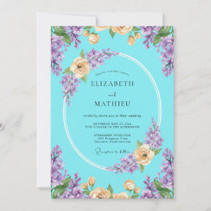 Aqua Lilac Peach Eucalyptus Wedding Invitation