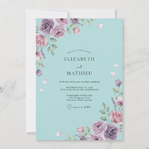 Aqua Lilac Petal Wedding Invitation