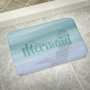 Aqua Lilac Watercolor Waves Mermaid Bath Mat