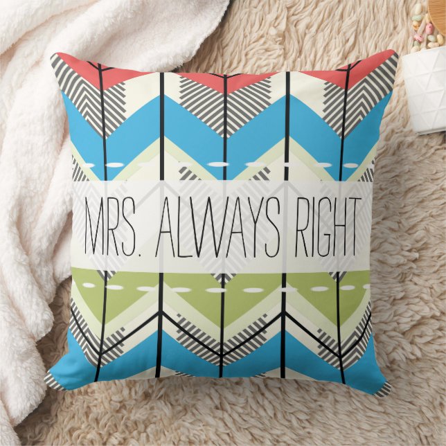 Aqua Lime Coral Arrow Mrs. Always Right Cushion (Blanket)