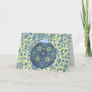 Aqua Lime Floral Ornament Christmas Card