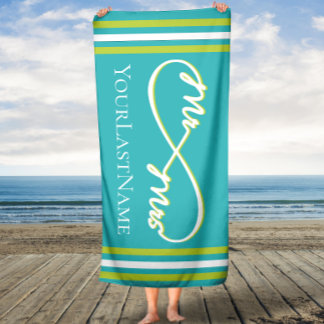 Aqua & Lime Infinity Stripes Mr and Mrs Bath Towel