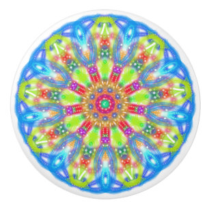 Aqua Lime Mandala Boho  Ceramic Knob