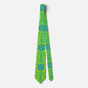 Aqua Lime Retro Style Vintage Art Tie