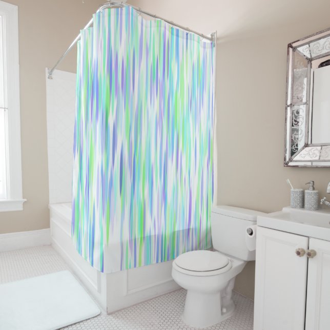Aqua Lime Violet Abstract Shower Curtain (In Situ)