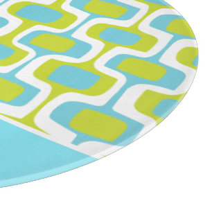 Aqua Lime White Mid Century Mod Retro Patter Cutting Board