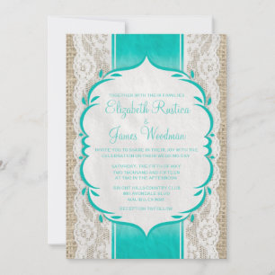 Aqua Linen Burlap & Lace Wedding Invitations