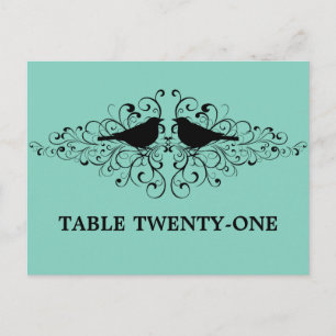 Aqua Love Bird Swirls Table Number Postcard