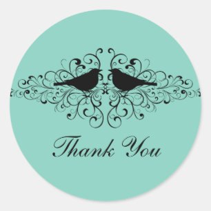 Aqua Love Bird Swirls Thank You Stickers