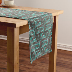 Aqua Mahogany Watercolor Pattern Table Runner