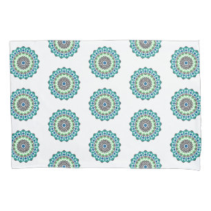 Aqua Mandala Pattern Boho Pillowcase