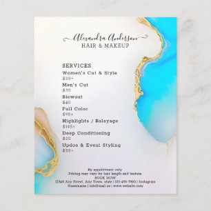 Aqua Marble Gold Details Opal Salon Price List Flyer