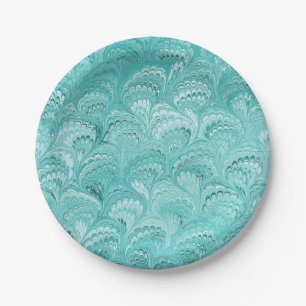 Aqua Marbled Paper Design Paper Plate