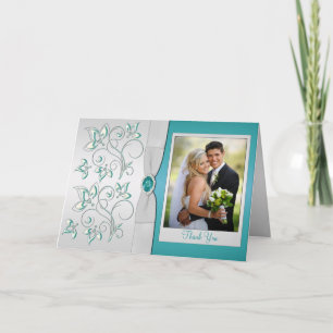 Aqua-marine and Silver Thank You Card with Photo
