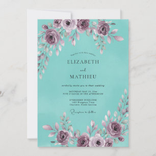 Aqua Mauve Peony Wedding Invitation