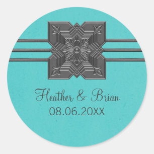 Aqua Medallion Border Wedding Stickers