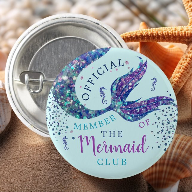 Aqua Mermaid Birthday Party Favour Button (Creator Uploaded)