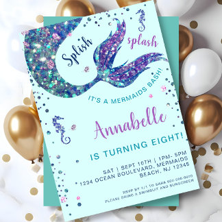 Aqua Mermaid Tail Under The Sea Birthday Invitation