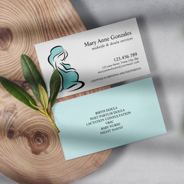 Aqua | Midwife Doula Pregnant Woman Belly  Business Card (Creator Uploaded)