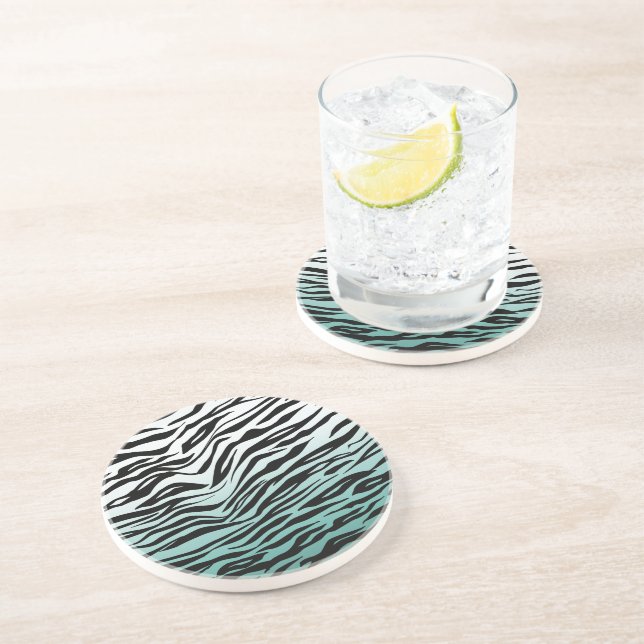 Aqua Mint Black Zebra Print Ombre Coaster (Side)