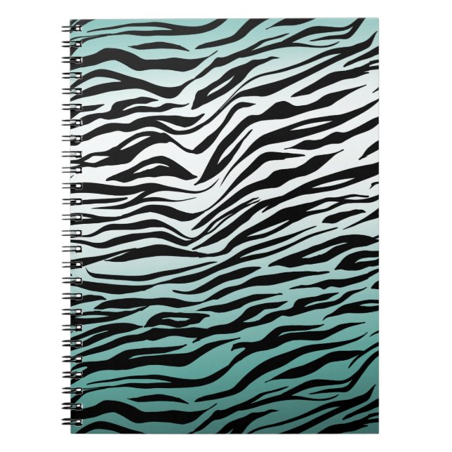 Aqua Mint Black Zebra Print Ombre Notebook (Front)