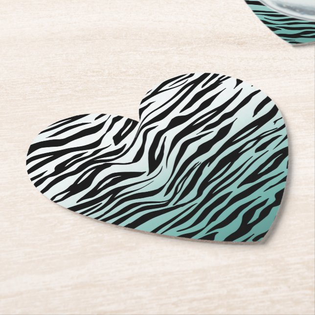 Aqua Mint Black Zebra Print Ombre Paper Coaster (Angled)