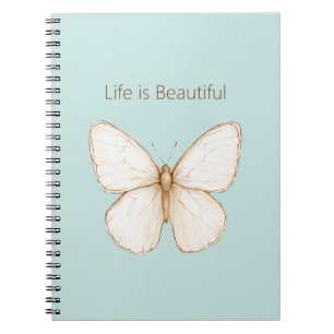 Aqua Mint Blue Cream Brown Butterfly Notebook