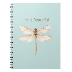 Aqua Mint Blue Cream Brown Dragonfly Notebook