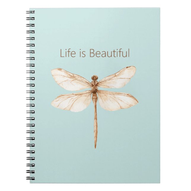 Aqua Mint Blue Cream Brown Dragonfly Notebook (Front)