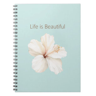 Aqua Mint Blue White Hibiscus Flower Notebook
