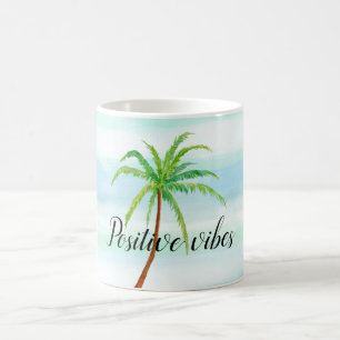 Aqua Mint Blue White Stripes Tropical Palm Tree    Coffee Mug