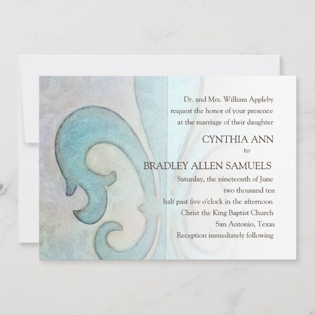 Aqua Mint Fleur de Lis Invitation (Front)