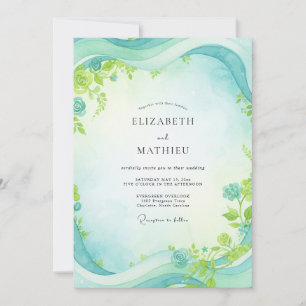 Aqua Mint Foliage Grey Eucalyptus Wedding Invitation