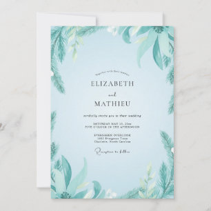 Aqua Mint Foliage Muted Eucalyptus Wedding Invitation