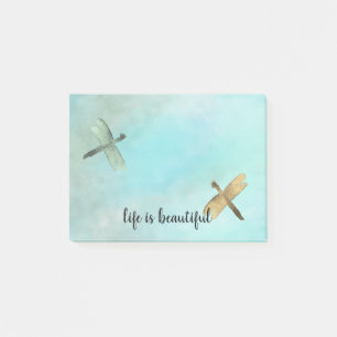 Aqua Mint Gold Dragonflies Watercolor personalized Post-it Notes