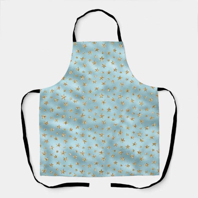 Aqua Mint Gold Glitter Stars Apron (Front)