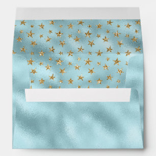 Aqua Mint Gold Glitter Stars Envelope