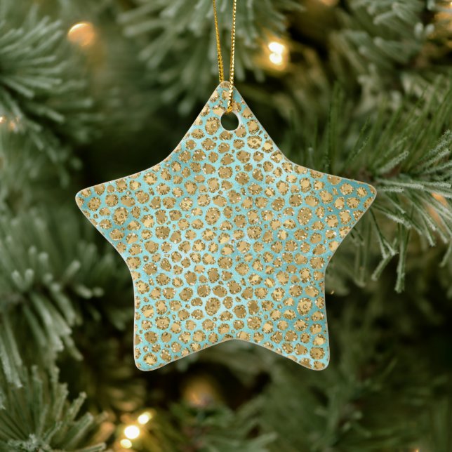 Aqua Mint Gold Glitz Glitter Leopard        Ceramic Tree Decoration (Tree)
