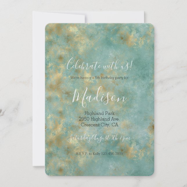 Aqua Mint Gold Invitation (Front)