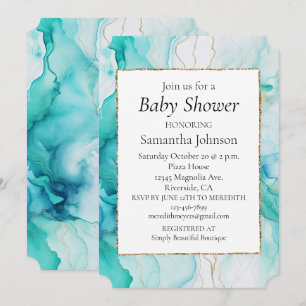 Aqua Mint Gold White Marble Invitation