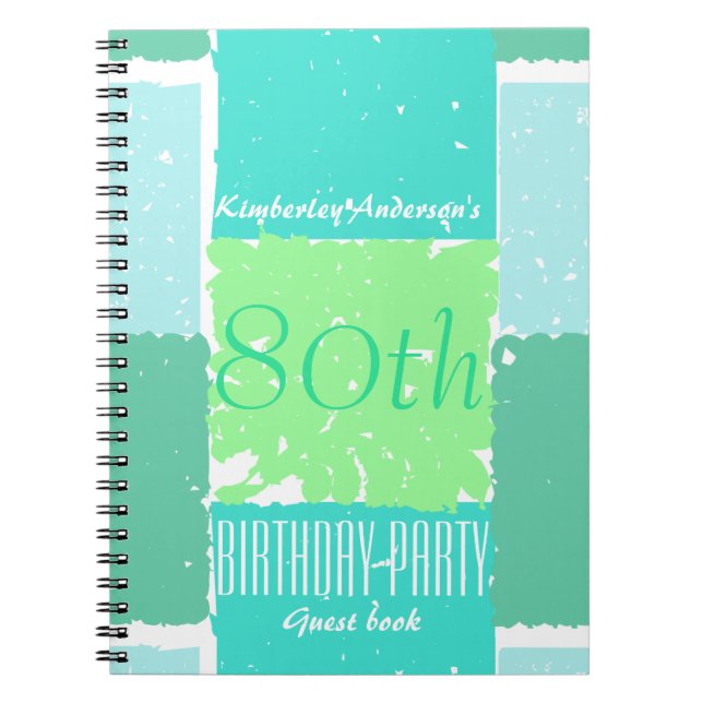 Aqua Mint Green Colours 80th birthday Guest Book (Front)