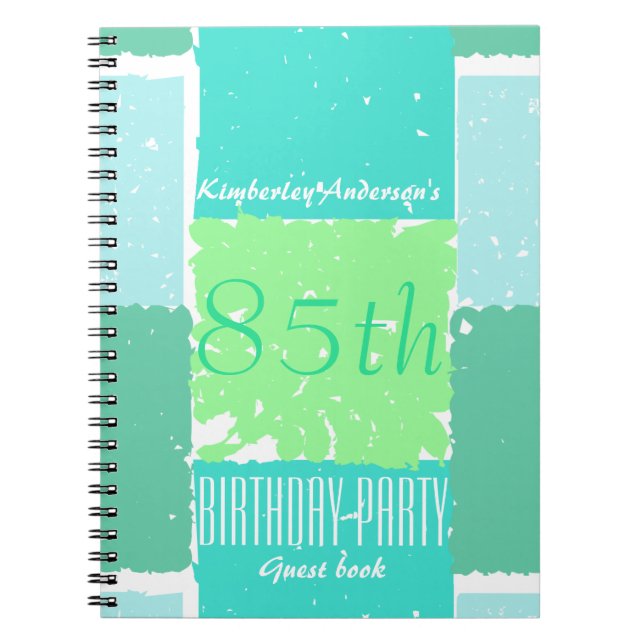 Aqua Mint Green Colours 85th birthday Guest Book (Front)